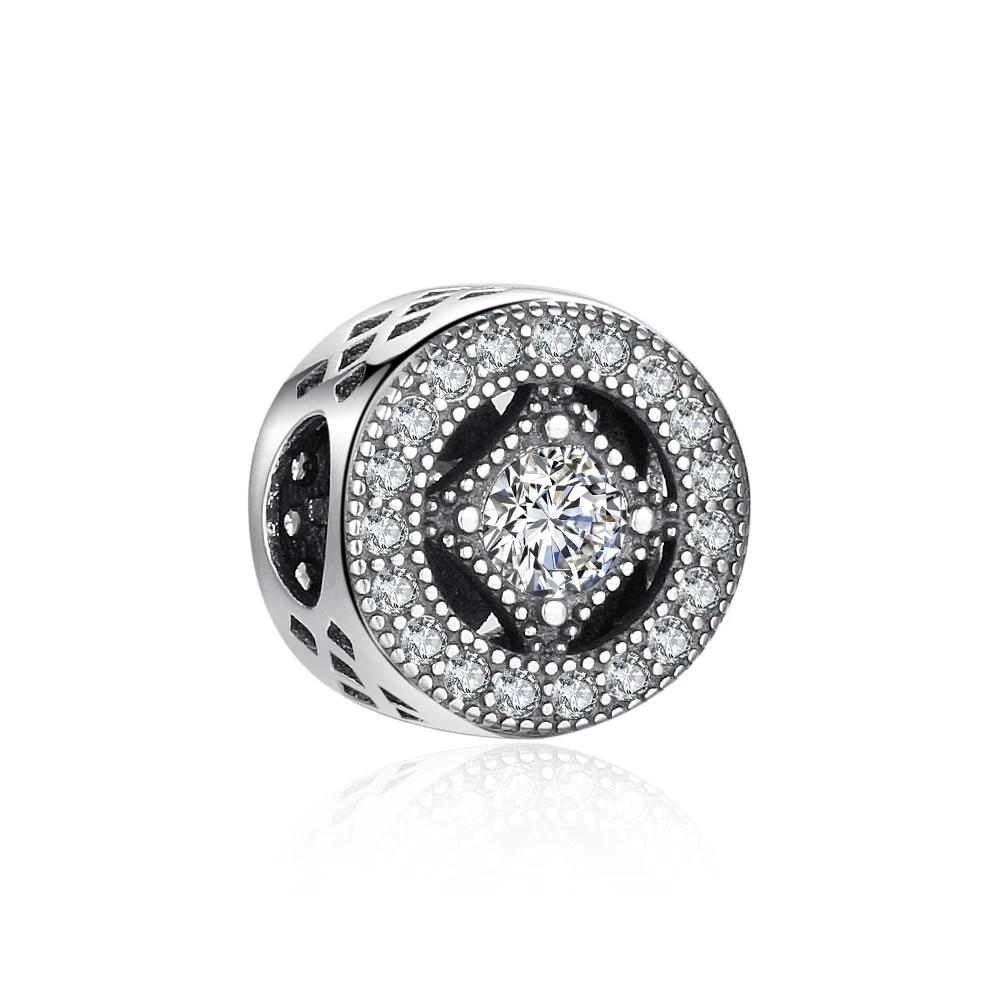 Round Shape Rhinestone Accessorise 925 Sterling Silver Jewelry Components DIY Charm For Bracelet-Customized Jewel