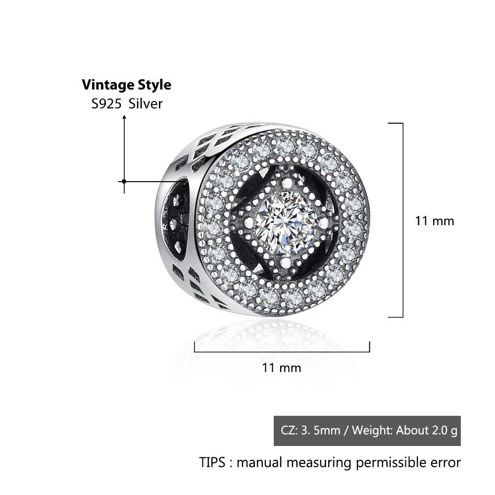 Round Shape Rhinestone Accessorise 925 Sterling Silver Jewelry Components DIY Charm For Bracelet-Customized Jewel