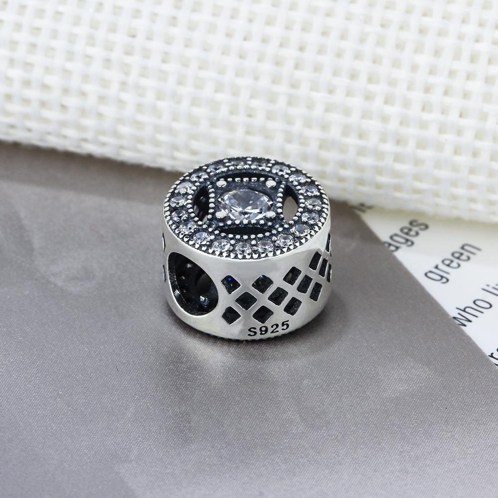 Round Shape Rhinestone Accessorise 925 Sterling Silver Jewelry Components DIY Charm For Bracelet-Customized Jewel