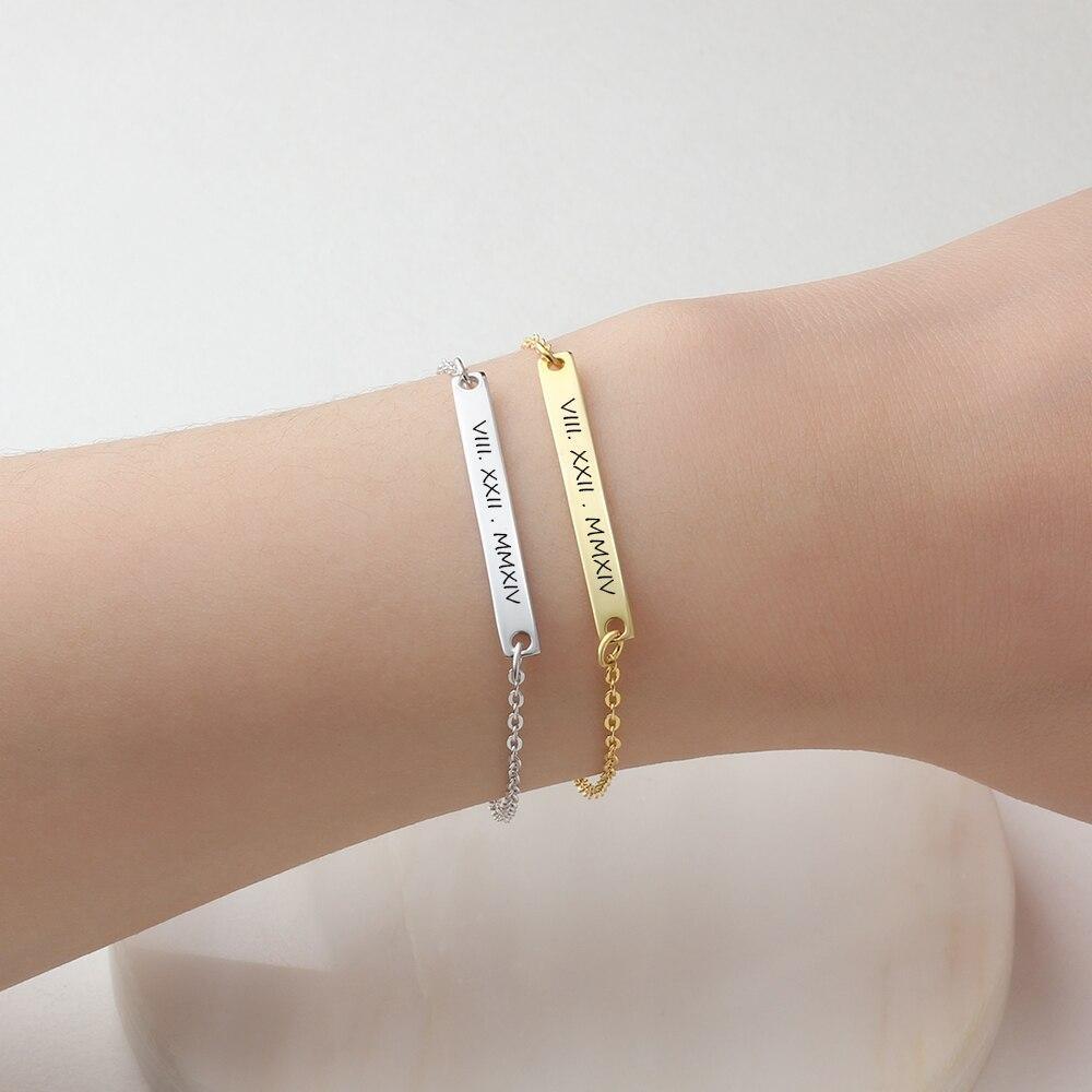 Personalized Gold Color Gift ID Bracelets with Customized Name Engrave, Fashion bangles for Women-Customized Jewel
