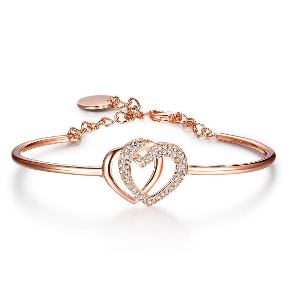 Heart to Heart Classic Rose Gold Color Bangle Bracelets for Women, Party Jewelry Accessories-Customized Jewel