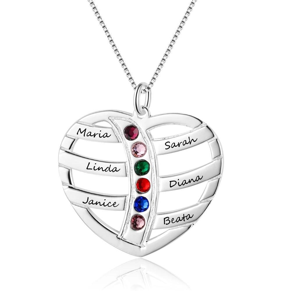 Personalized 925 Sterling Silver Family Necklace with Engrave Name & Birthstones Pendant, Trendy Women’s Jewelry-Customized Jewel