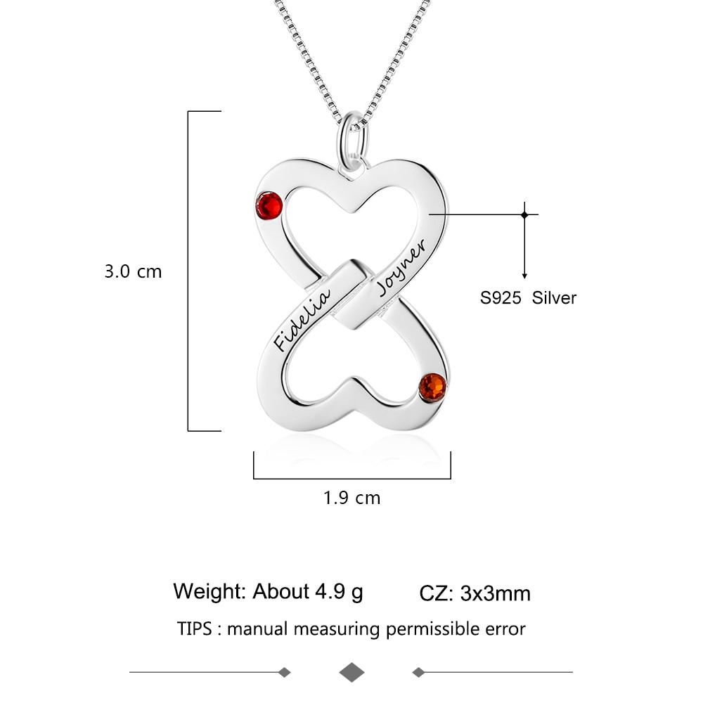 Personalized Women’s 925 Sterling Silver Necklace with Inverted Heart Shape Engrave Name & Birthstones Pendant, Trendy Fashion Jewelry-Customized Jewel