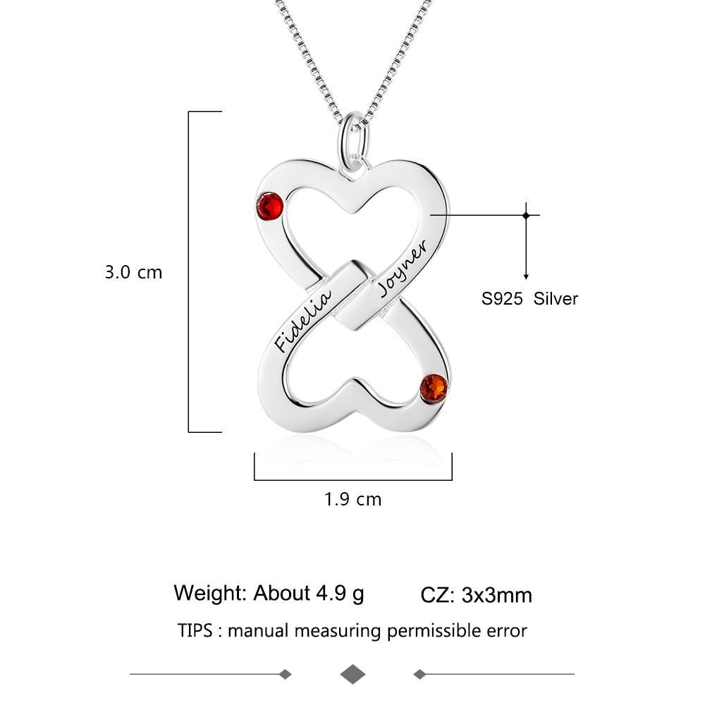 Personalized Women’s 925 Sterling Silver Necklace with Inverted Heart Shape Engrave Name & Birthstones Pendant, Trendy Fashion Jewelry-Customized Jewel
