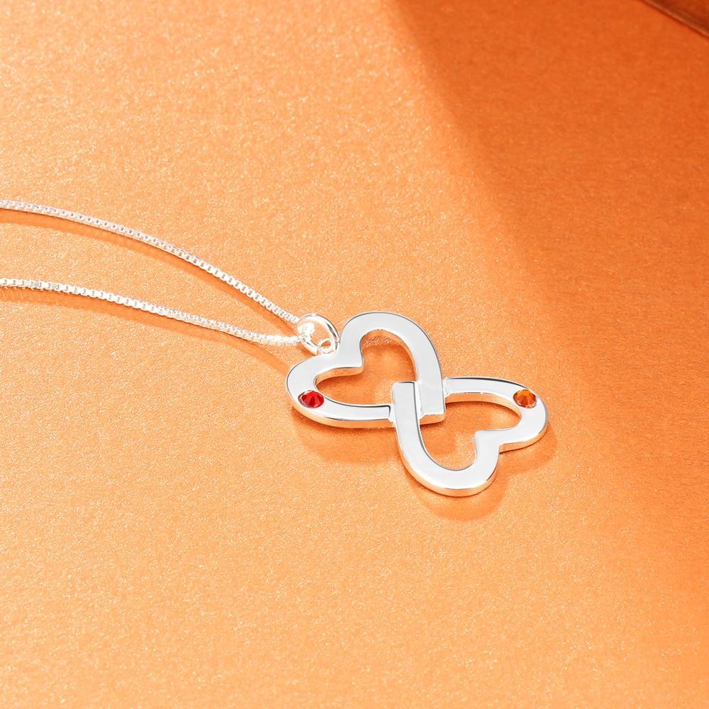 Personalized Women’s 925 Sterling Silver Necklace with Inverted Heart Shape Engrave Name & Birthstones Pendant, Trendy Fashion Jewelry-Customized Jewel