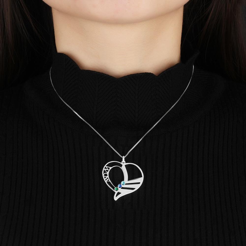 Personalized 925 Sterling Silver Necklace with Mom Engraved Pendant, Customize Name & Birthstones, Trendy Jewelry for Women-Customized Jewel