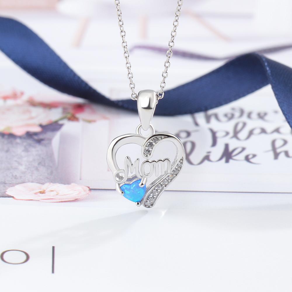 Mom Heart Shape Blue Pendant & Necklace-Customized Jewel
