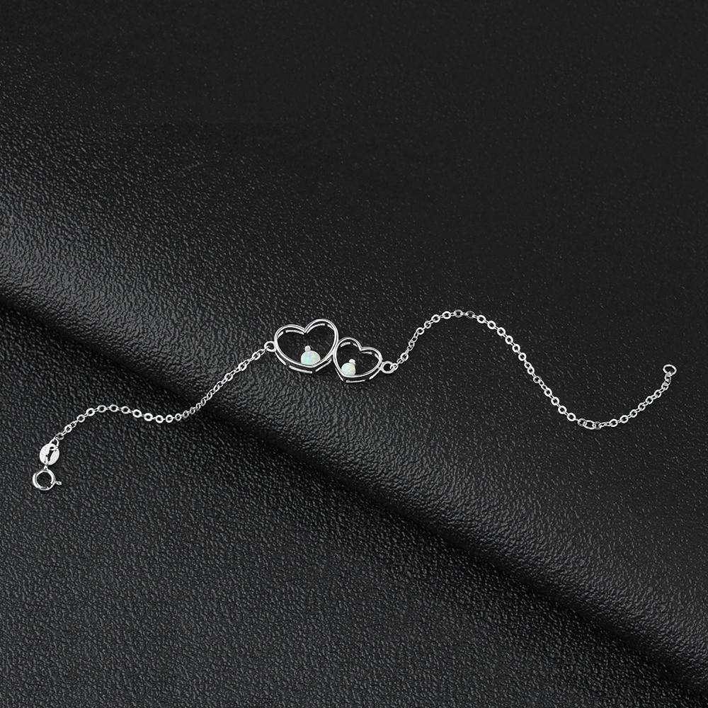 Double Heart 925 Sterling Silver Bracelet Bangles, Milky Opal Stone Design Silver Bracelet, Jewelry Gift for Women-Customized Jewel