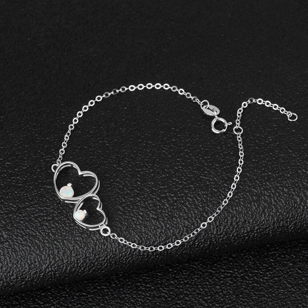 Double Heart 925 Sterling Silver Bracelet Bangles, Milky Opal Stone Design Silver Bracelet, Jewelry Gift for Women-Customized Jewel