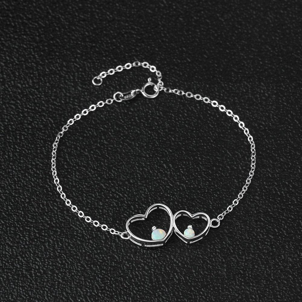 Double Heart 925 Sterling Silver Bracelet Bangles, Milky Opal Stone Design Silver Bracelet, Jewelry Gift for Women-Customized Jewel