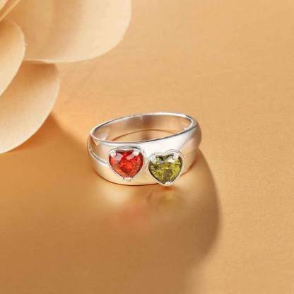 Personalized 925 Sterling Silver Promise Rings for Women – Custom Heart Birthstones – Engraved 2 Texts – Trendy Jewelry Gift-Customized Jewel