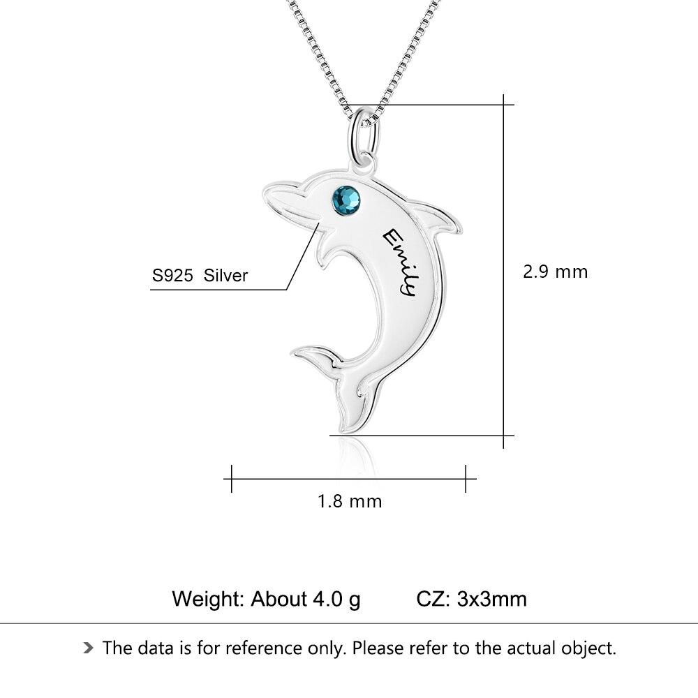 925 Sterling Silver Dolphin Shape Name & Birthstone Personalized Pendant Necklaces for Women-Customized Jewel