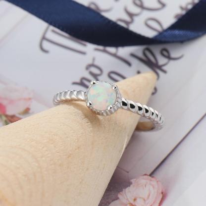 925 Sterling Silver Ring with Round Opal Stone, 3 Color Options, Jewelry Gift for Women-Customized Jewel