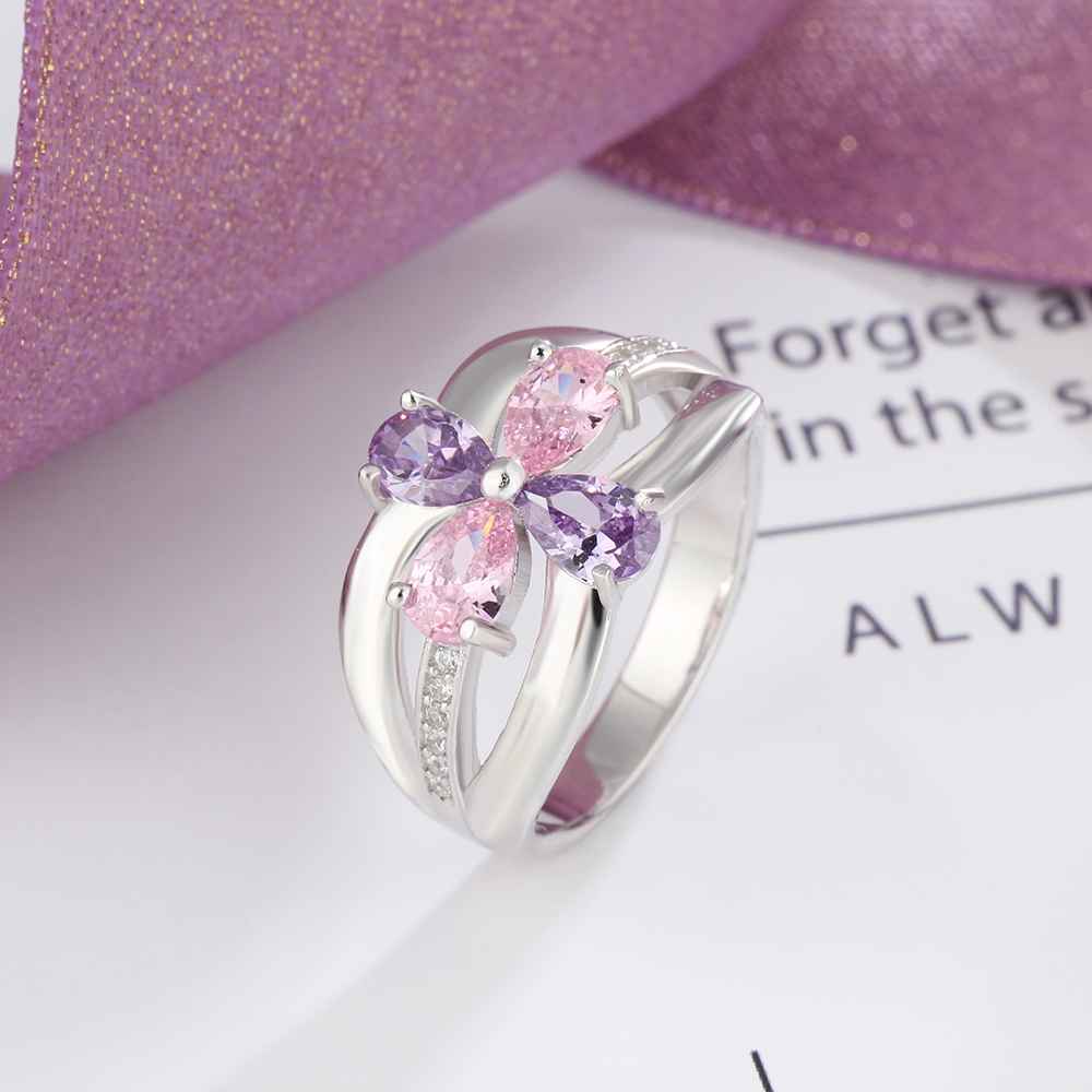 Personalized 925 Sterling Silver Promise Rings for Women – Engrave Four Names – Custom 4 Birthstones – Fashion Jewelry Gift-Customized Jewel