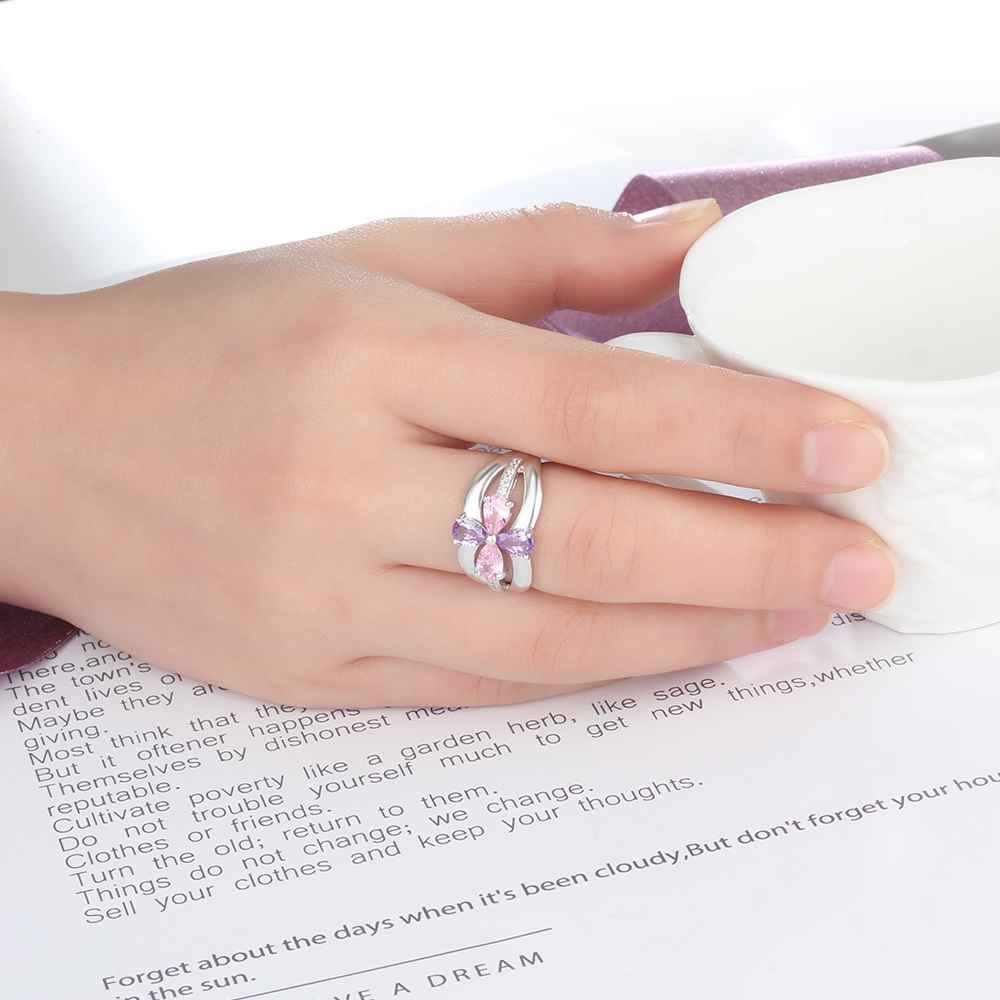 Personalized 925 Sterling Silver Promise Rings for Women – Engrave Four Names – Custom 4 Birthstones – Fashion Jewelry Gift-Customized Jewel
