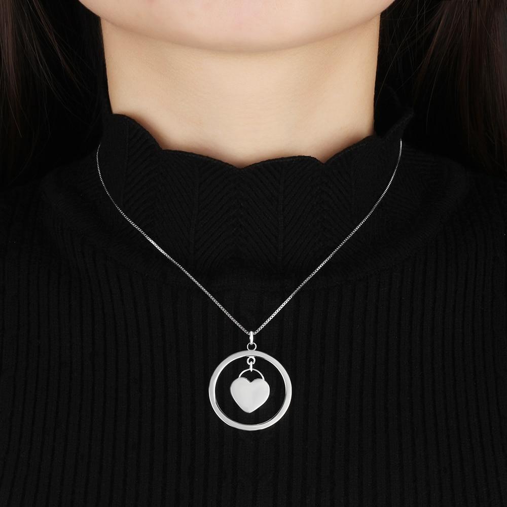 Personalized Women’s 925 Sterling Silver Name Engraved Necklace with Heart Designed Dangling Round Pendant, Trendy Jewelry Gift for Mom-Customized Jewel