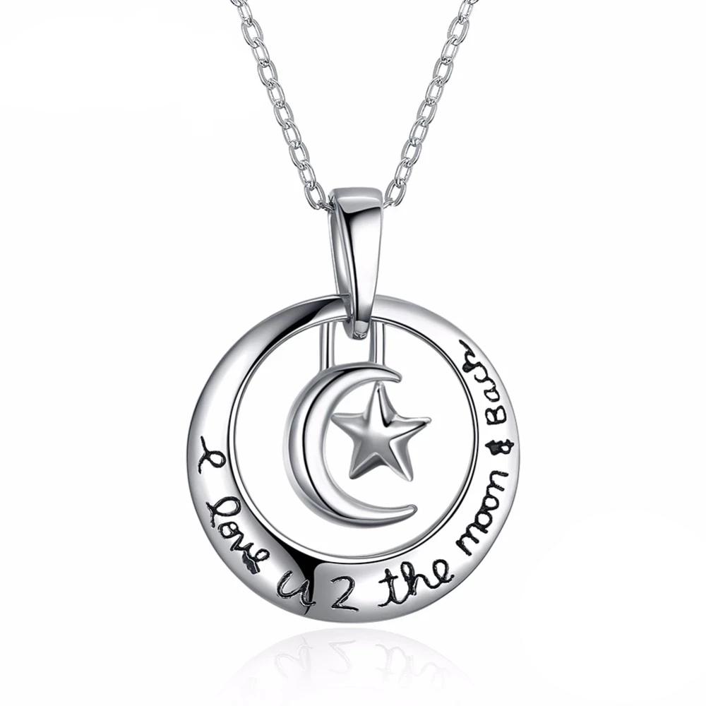 "I Love U 2 The Moon & Stars" - 925 Real Sterling Silver Necklace-Customized Jewel
