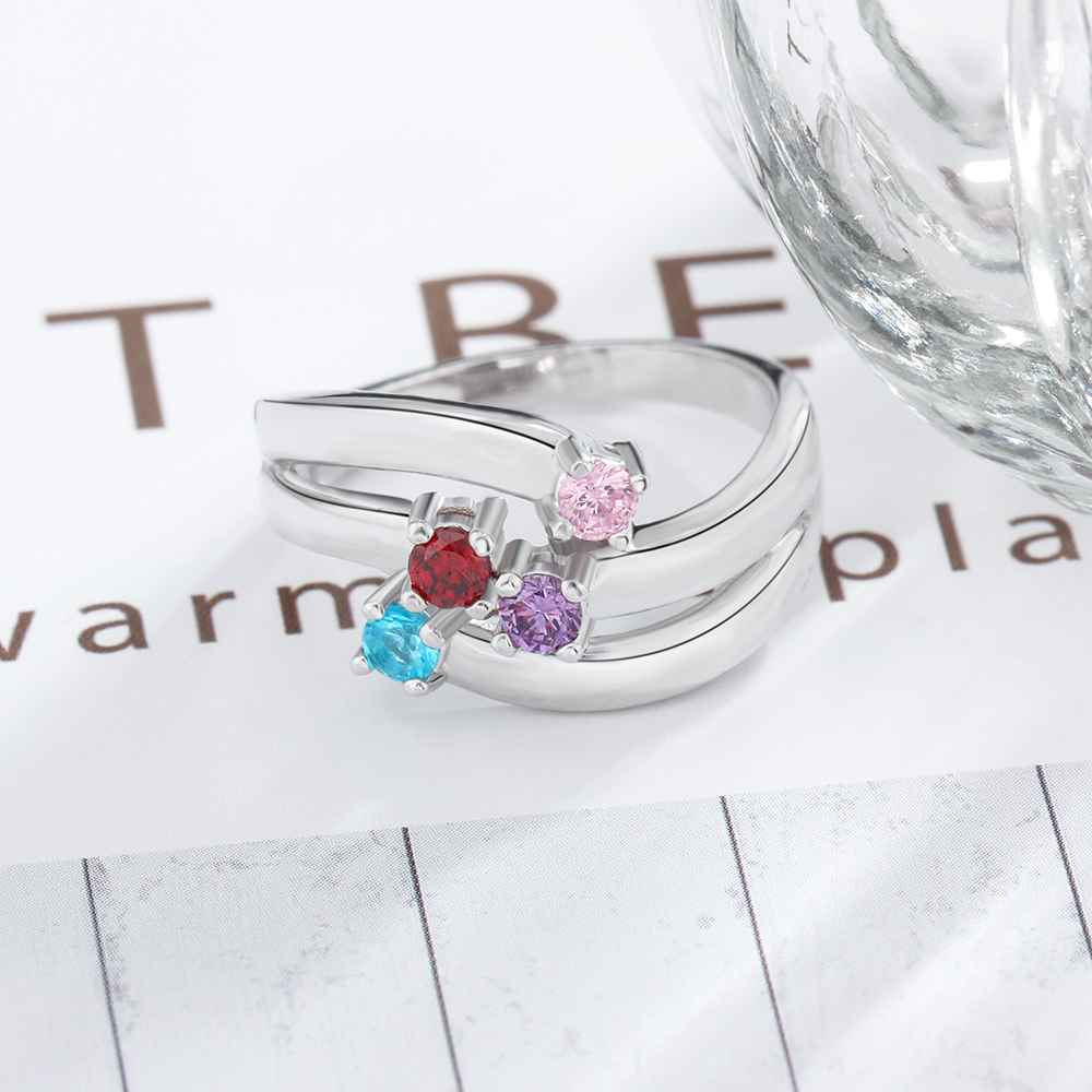 Personalized Gift for Friendship Engrave 4 Friends Name Birthstone Promise Rings 925 Sterling Silver Jewelry-Customized Jewel