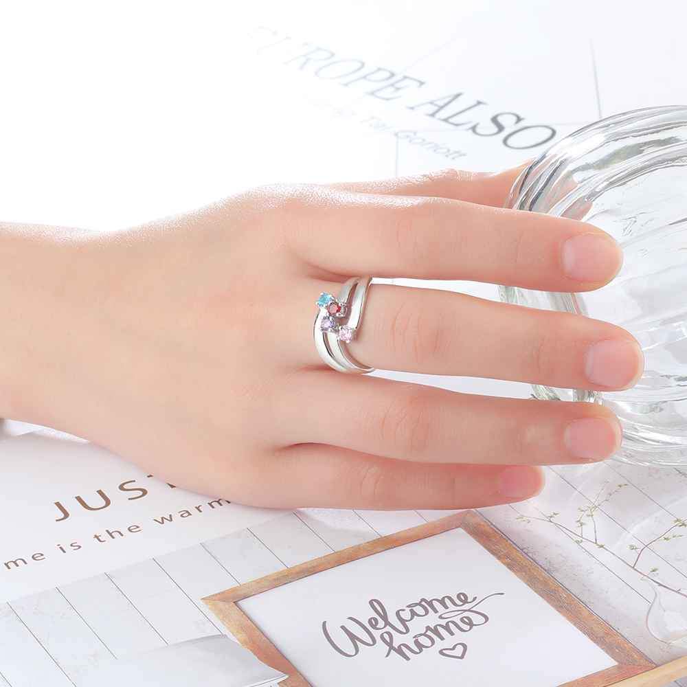 Personalized Gift for Friendship Engrave 4 Friends Name Birthstone Promise Rings 925 Sterling Silver Jewelry-Customized Jewel