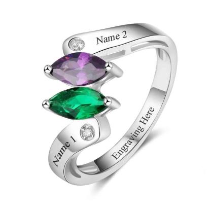 Personalized Birthstone Custom Engrave 2 Names Promise Rings For Women 925 Sterling Silver Anniversary Gift-Customized Jewel