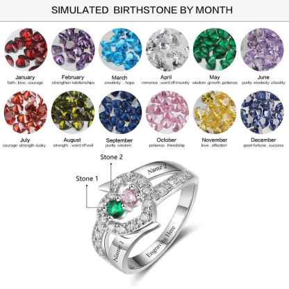Personalized Women’s 925 Sterling Silver Ring – Engrave 2 Names – Custom Two Birthstones – Trendy Anniversary Jewelry-Customized Jewel