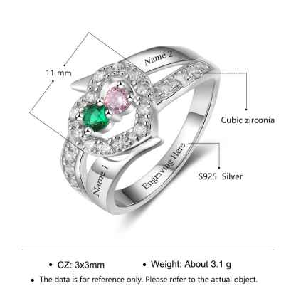 Personalized Women’s 925 Sterling Silver Ring – Engrave 2 Names – Custom Two Birthstones – Trendy Anniversary Jewelry-Customized Jewel