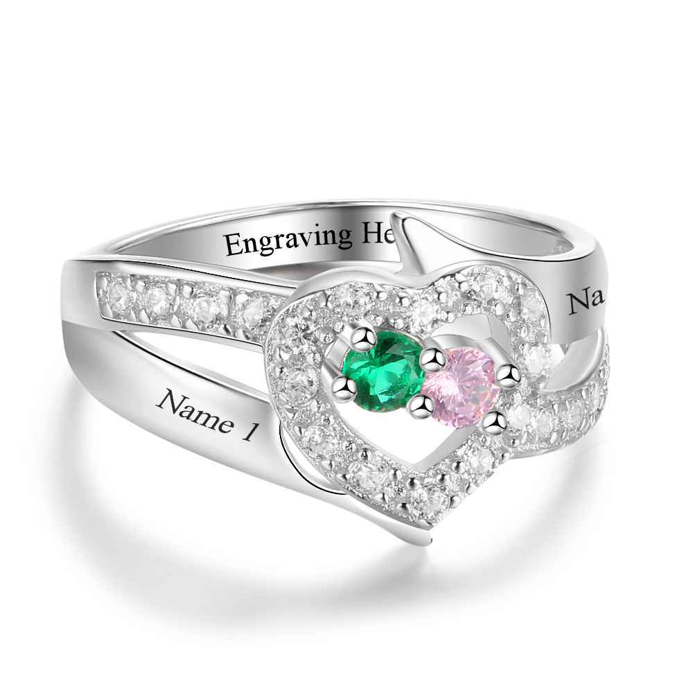 Personalized Women’s 925 Sterling Silver Ring – Engrave 2 Names – Custom Two Birthstones – Trendy Anniversary Jewelry-Customized Jewel