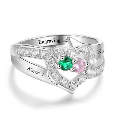 Personalized Women’s 925 Sterling Silver Ring – Engrave 2 Names – Custom Two Birthstones – Trendy Anniversary Jewelry-Customized Jewel