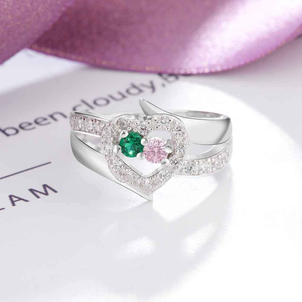 Personalized Women’s 925 Sterling Silver Ring – Engrave 2 Names – Custom Two Birthstones – Trendy Anniversary Jewelry-Customized Jewel