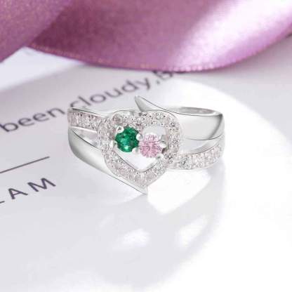 Personalized Women’s 925 Sterling Silver Ring – Engrave 2 Names – Custom Two Birthstones – Trendy Anniversary Jewelry-Customized Jewel