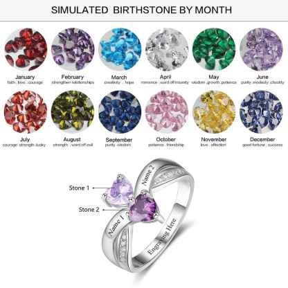 Heart-shaped Personalized 925 Sterling Silver Ring Engraved with Birthstone, Gift of Love-Customized Jewel