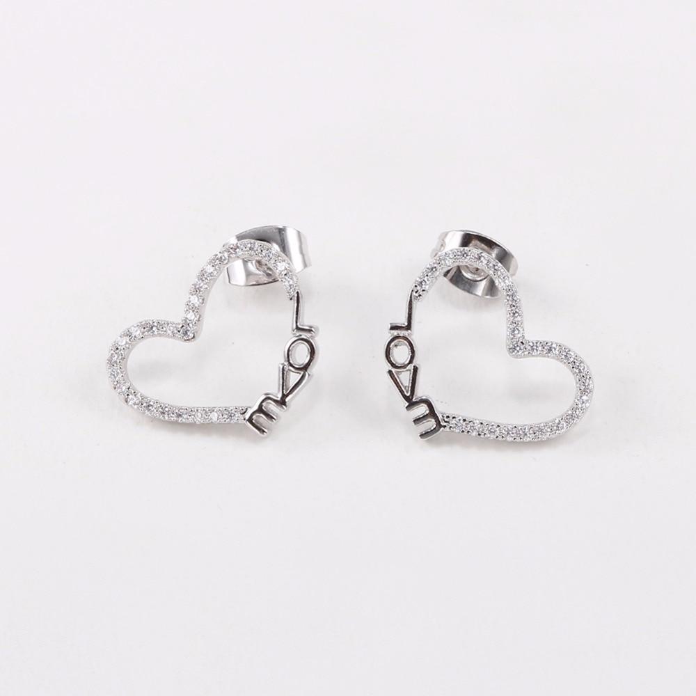 Heart Shape LOVE Pattern White Cubic Zirconia Stud Earrings For Women Fashion Party Accessories Gift For Her-Customized Jewel