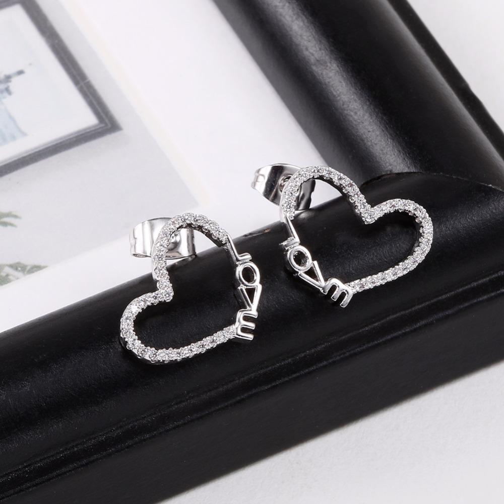 Heart Shape LOVE Pattern White Cubic Zirconia Stud Earrings For Women Fashion Party Accessories Gift For Her-Customized Jewel