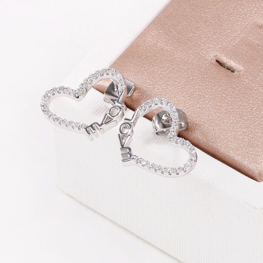 Heart Shape LOVE Pattern White Cubic Zirconia Stud Earrings For Women Fashion Party Accessories Gift For Her-Customized Jewel
