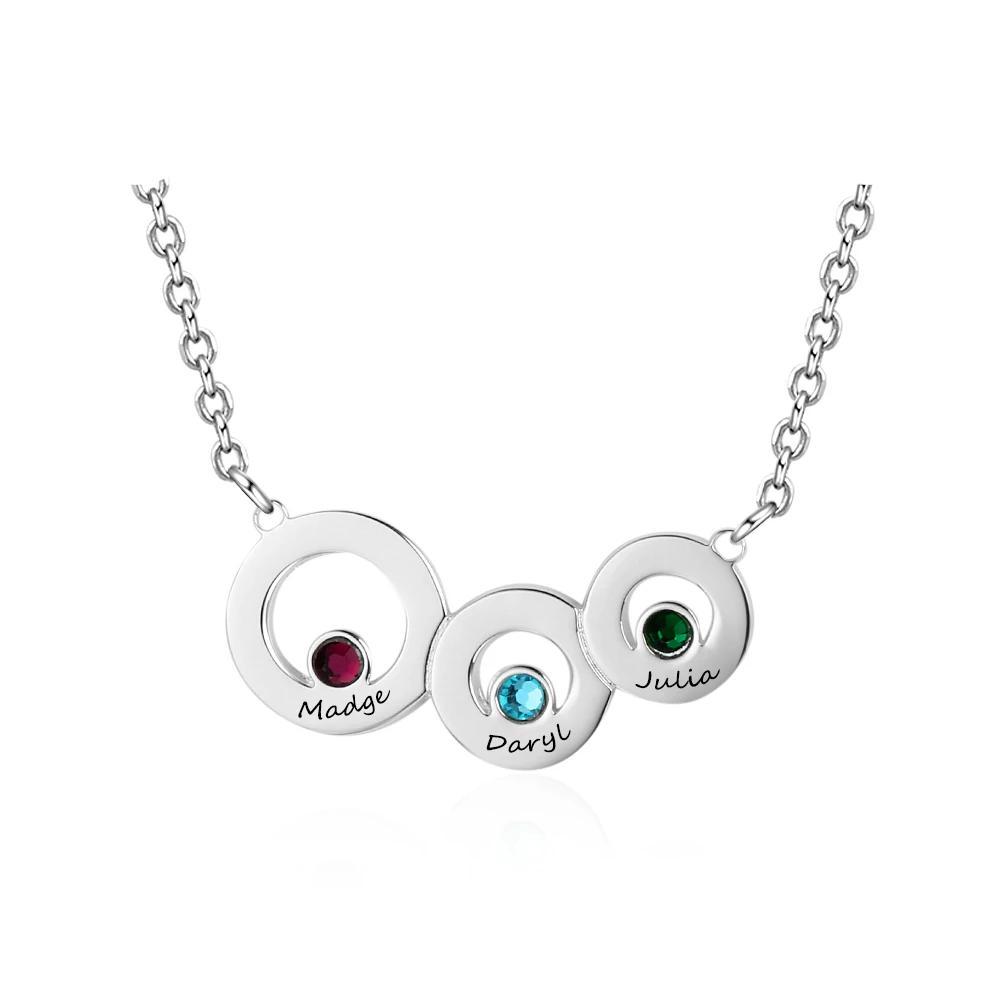 Personalized 925 Sterling Silver Name Necklace with 3 Circle Birthstone Pendant, Trendy Family Jewelry for Women-Customized Jewel