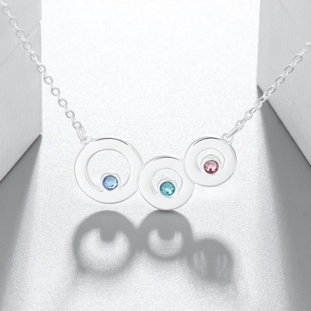 Personalized 925 Sterling Silver Name Necklace with 3 Circle Birthstone Pendant, Trendy Family Jewelry for Women-Customized Jewel