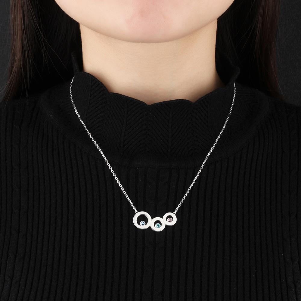 Personalized 925 Sterling Silver Name Necklace with 3 Circle Birthstone Pendant, Trendy Family Jewelry for Women-Customized Jewel
