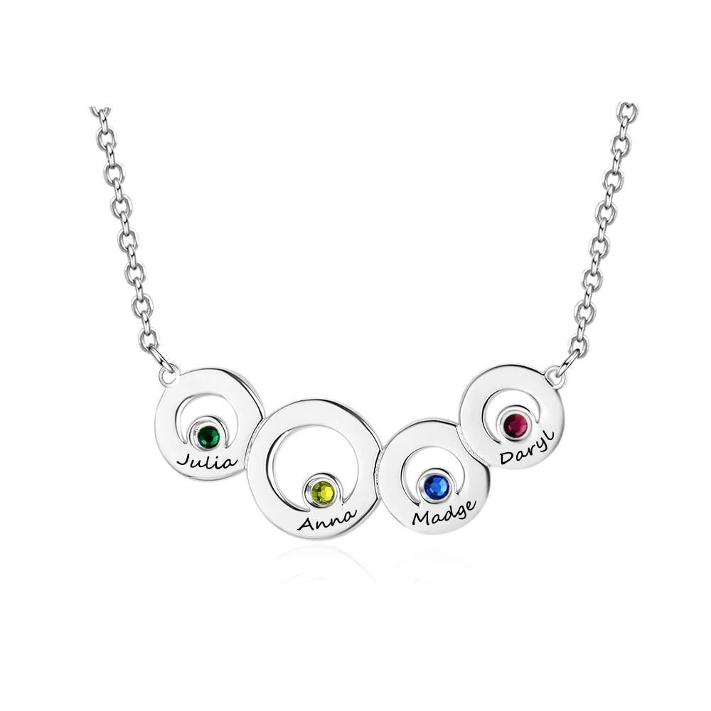 Family Jewelry 4 Circle Personalized Birthstone Name Necklace 925 Sterling Silver Necklaces & Pendants-Customized Jewel