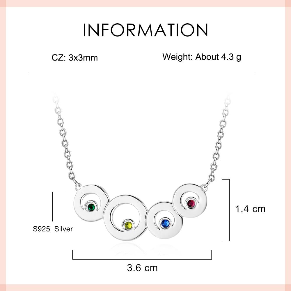 Family Jewelry 4 Circle Personalized Birthstone Name Necklace 925 Sterling Silver Necklaces & Pendants-Customized Jewel