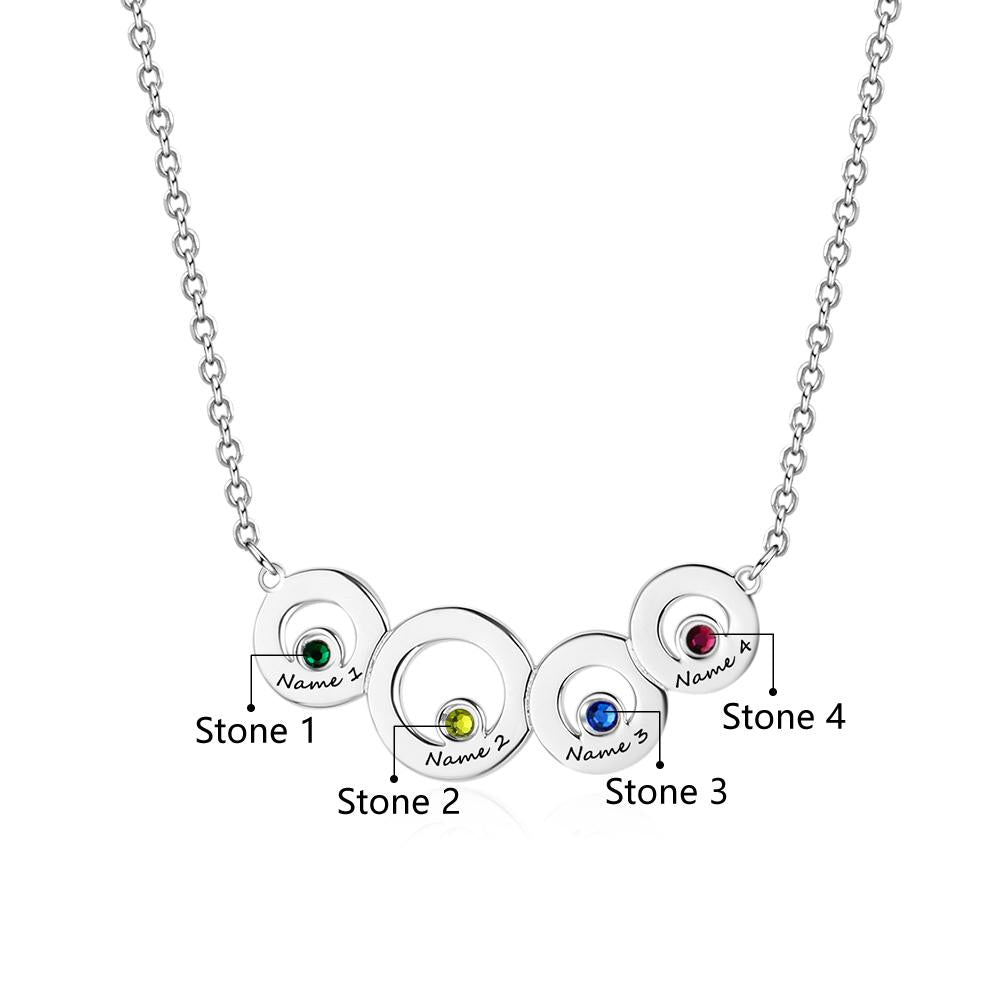 Family Jewelry 4 Circle Personalized Birthstone Name Necklace 925 Sterling Silver Necklaces & Pendants-Customized Jewel
