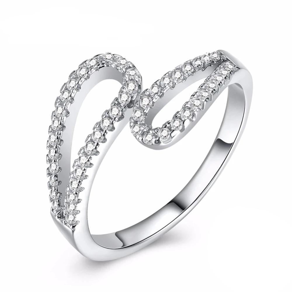 Geometric Design With Rhinestone Hollow 925 Sterling Silver Rings For Womens Fashion Party Jewelry-Customized Jewel