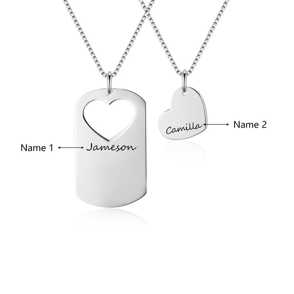 Personalized Women’s 925 Sterling Silver Name Necklace with 2 Pcs/Set Overlapping Heart Design Pendant, Trendy Love Jewelry for Couple-Customized Jewel