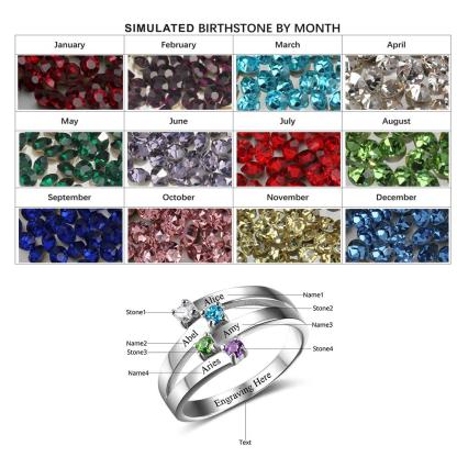 Sterling Silver Friendship & Family Ring Engrave 4 Names DIY Custom Birthstone Gift For Moms-Customized Jewel