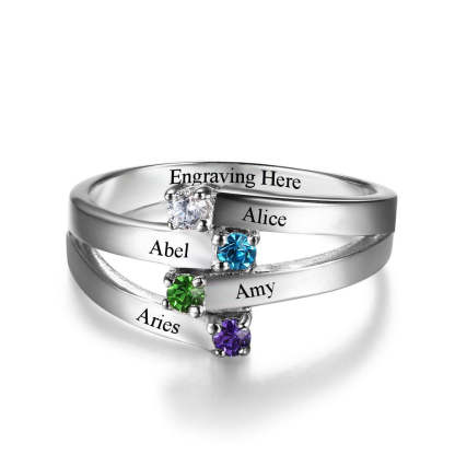 Sterling Silver Friendship & Family Ring Engrave 4 Names DIY Custom Birthstone Gift For Moms-Customized Jewel