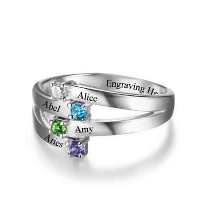 Sterling Silver Friendship & Family Ring Engrave 4 Names DIY Custom Birthstone Gift For Moms-Customized Jewel