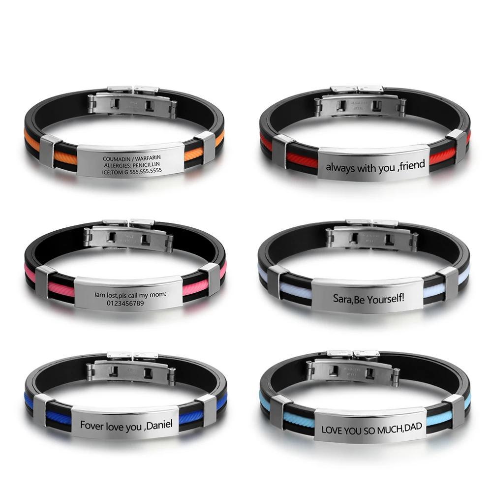 Personalized Stainless Steel Custom Bracelet with Engraved ID, Fashion Bangles Gift for Father’s Day-Customized Jewel