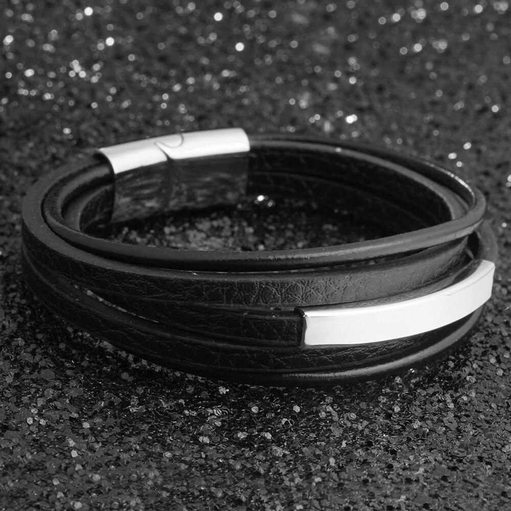 Genuine Leather Stainless Steel Stylish Bracelets for Men, Multiple Layer Wristband, Jewelry Gift-Customized Jewel