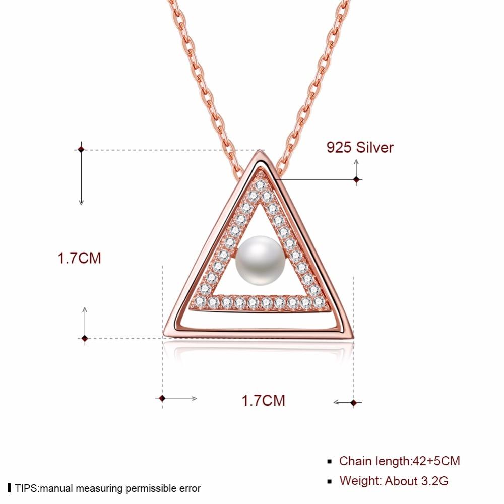 Sterling Silver Rose Gold Color Necklace with Triangle Design Simulated Pearl Pendant for Women-Customized Jewel