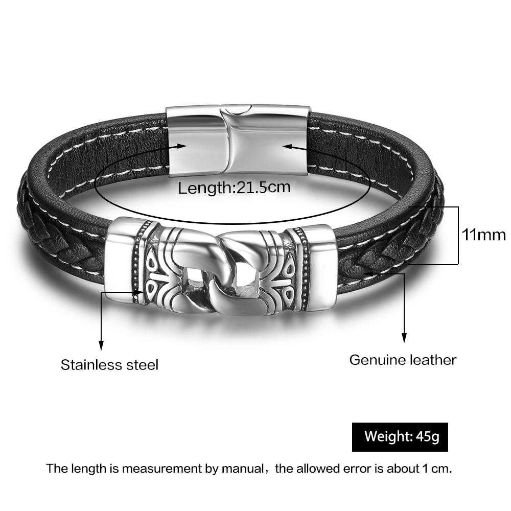 21.5cm Genuine Leather Bracelets For Men Father's Day Gift Jewelry Ancient Stainless Steel Bracelets & Bangle-Customized Jewel