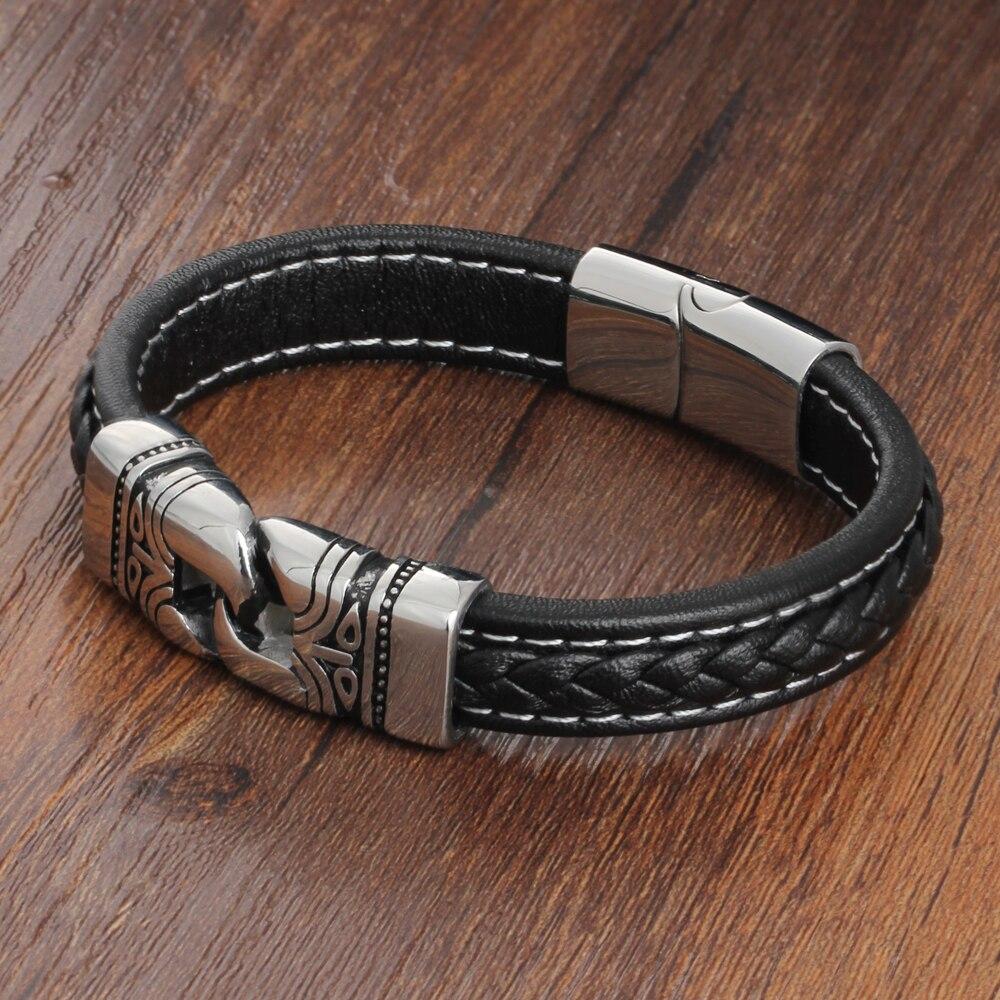 21.5cm Genuine Leather Bracelets For Men Father's Day Gift Jewelry Ancient Stainless Steel Bracelets & Bangle-Customized Jewel